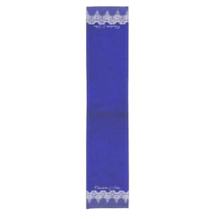 Royal Chic Blau bestickter personalisierter Tischl Kurzer Tischläufer