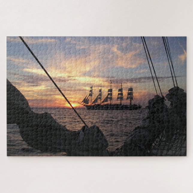 Royal Clipper Silhouette gegen den Sonnenuntergang Puzzle (Horizontal)