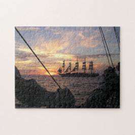 Royal Clipper Silhouette gegen den Sonnenuntergang Puzzle