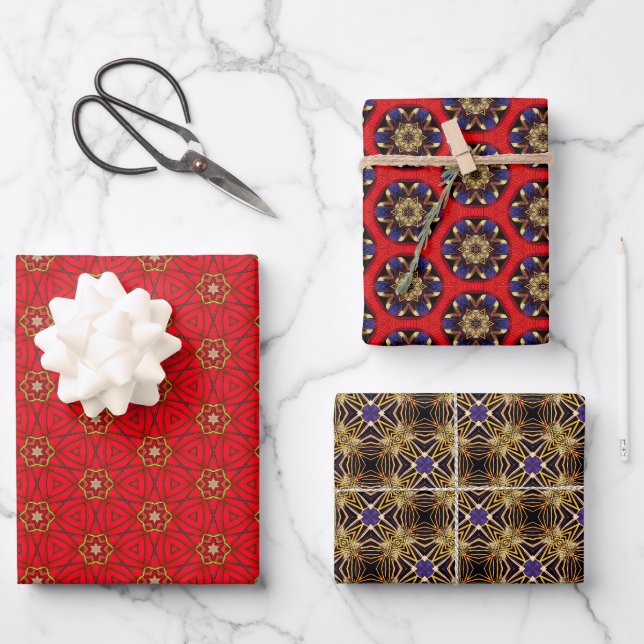 Royal Collection Dazzzing Red and Gold Geschenkpapier Set (Vorderseite)
