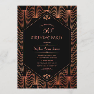 Royal Copper Black Great Gatsby 20's Birthday Part Einladung