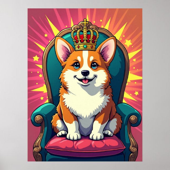 Royal Corgi mit Crown - Funny Pop Art Poster (Vorne)