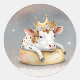 Royal Cow Dreaming on Cheese Throne Runder Aufkleber