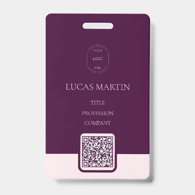Royal Crimson QR Code Employee Name Abzeichen Ausweis (Vorderseite)