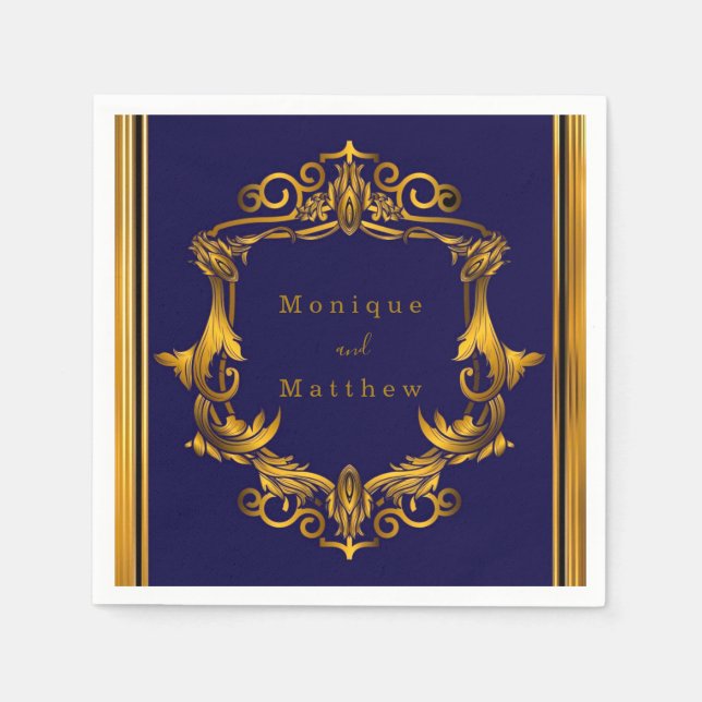 Royal Crown Blue and Gold Blüh Wedding Serviette (Vorderseite)