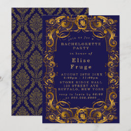 Royal Crown Blue Gold Blüh Junggeselinnen-Abschied Einladung