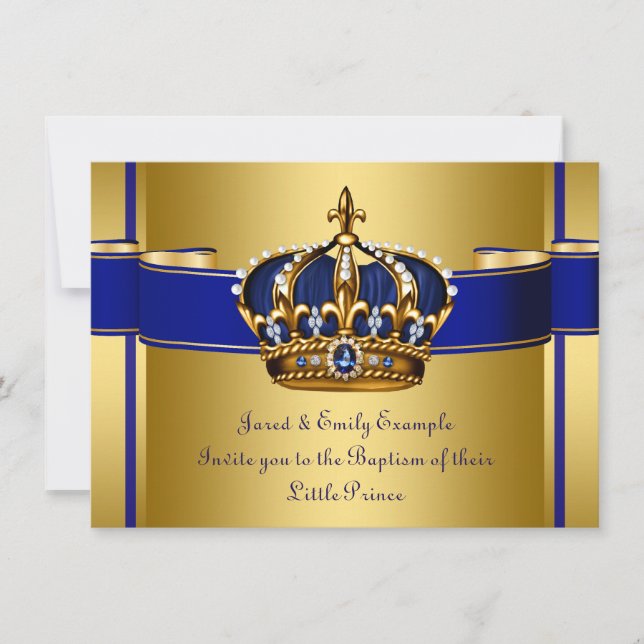 Royal Crown Blue und Gold Prince Taufe Einladung (Vorderseite)