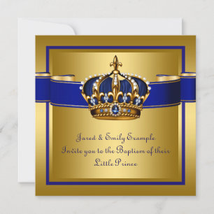 Royal Crown Blue und Gold Prince Taufe Einladung