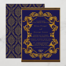 Royal Crown Blue und Gold Schnörkel Wedding