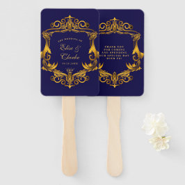 Royal Crown Blue und Gold Schnörkel Wedding Fächer