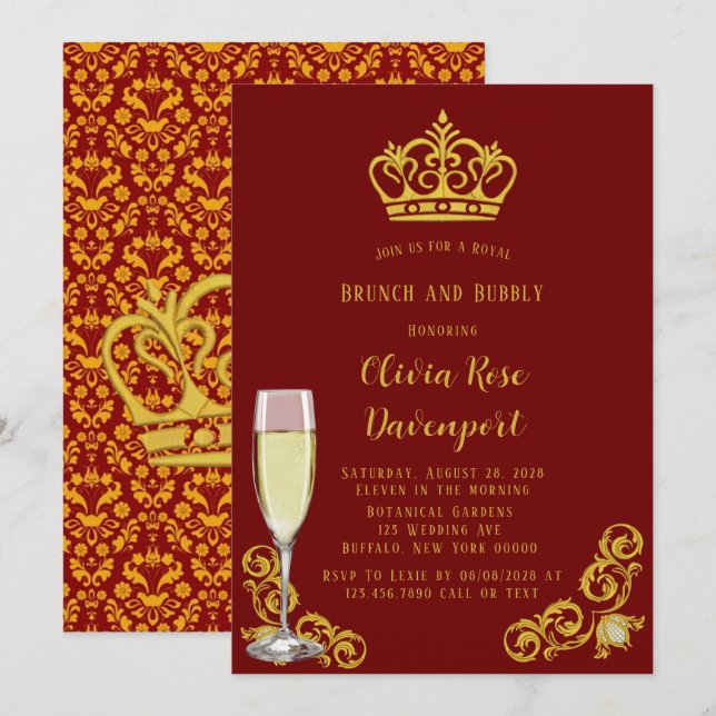 Royal Crown Brunch and Bubbly Einladung (Vorne/Hinten)