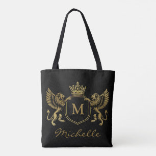 Royal Crown Emblem Lions Monogram Script Gold