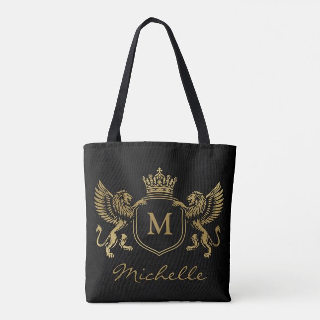 Royal Crown Emblem Lions Monogram Script Gold (Rückseite)