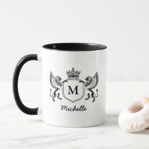 Royal Crown Emblem Lions Monogram Script Name Tasse