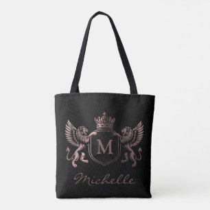 Royal Crown Emblem Lions Monogram Script Rose Gold