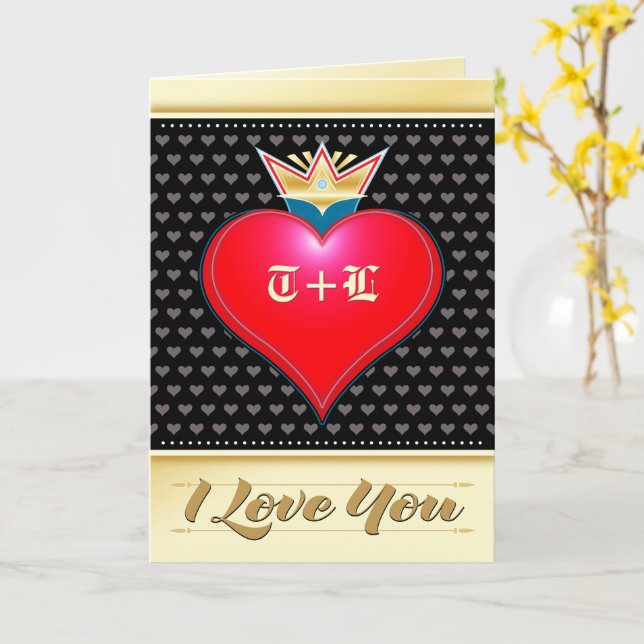 Royal Crown I Liebe You Valentine Red Black Hearts Karte (Gelbe Blume)