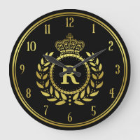 Royal Crown Laurel Wreath Black Gold Mit Monogramm