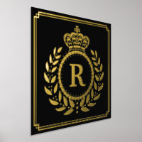 Royal Crown Laurel Wreath Mit Monogramm Black Gold