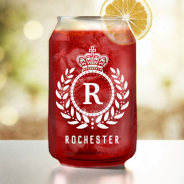 Royal Crown Laurel Wreath White Mit Monogramm Name Dosenglas (Von Creator hochgeladen)