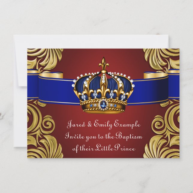 Royal Crown Prince Taufe Red Gold Einladung (Vorderseite)