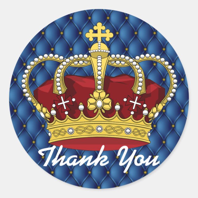 Royal Crown & Royal Blue Button Tucks Baby Dusche Runder Aufkleber (Vorderseite)