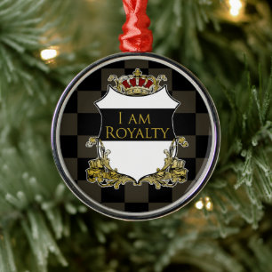 Royal Crown Schild Dunkles Khaki Schwarz Kariert Ornament Aus Metall