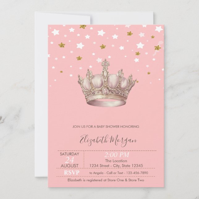 Royal Crown Stars Baby Shower Einladung (Vorderseite)