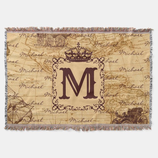 Royal Crown Vintag Name Pattern Beige Decke (Vorderseite)