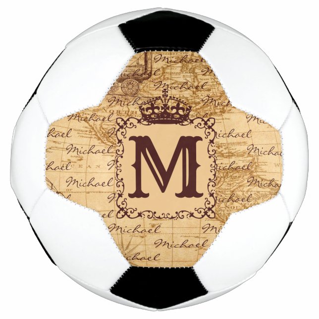 Royal Crown Vintag Name Pattern Beige Fußball (Vorderseite)