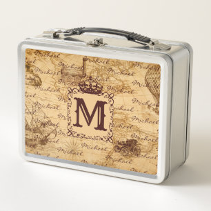 Royal Crown Vintag Name Pattern Beige Metall Brotdose