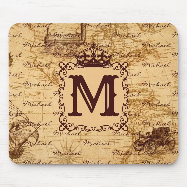 Royal Crown Vintag Name Pattern Beige Mousepad (Vorne)