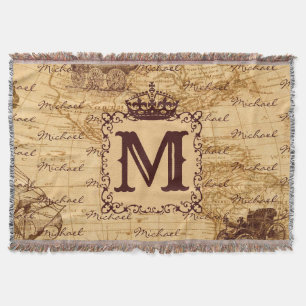 Royal Crown Vintage Name Pattern Beige Decke
