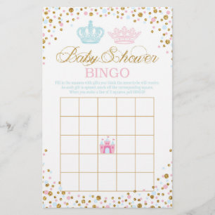 Royal Crowns Prince Princess Baby Dusche Bingo Flyer