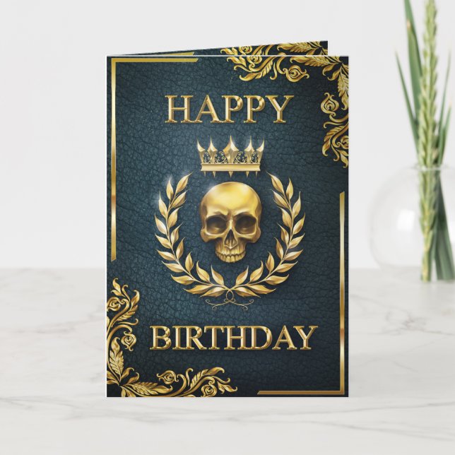 Royal Cyan & Gold King of the Dead Birthday Card Karte (Vorderseite)