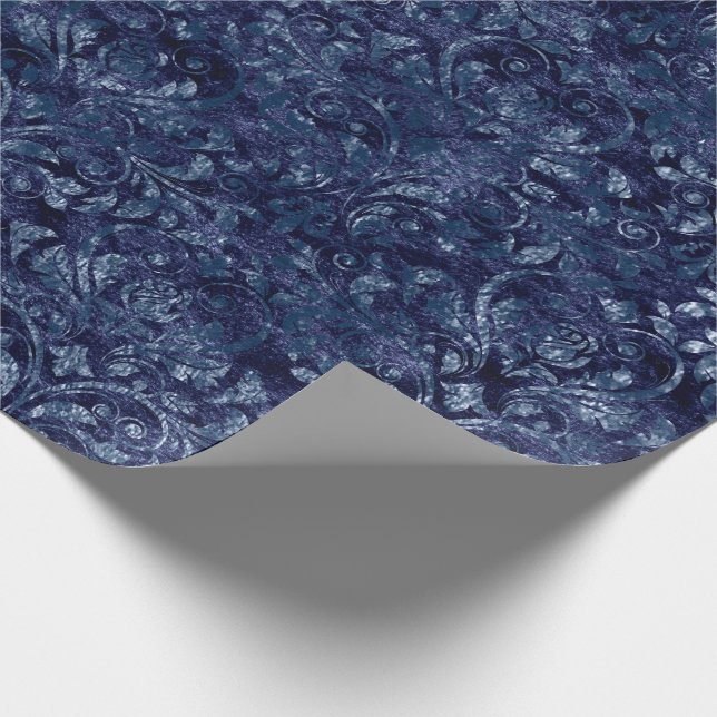 Royal Damask Crushed Velvetc Emerald Blue Navy Geschenkpapier (Ecke)