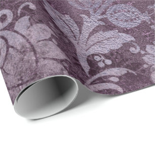 Royal Damask Distressed Lila Plum Floral Gray Geschenkpapier