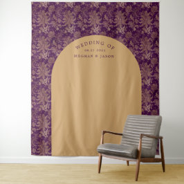 Royal Damask Gold Lila Hochzeitsgeschichte Wandteppich