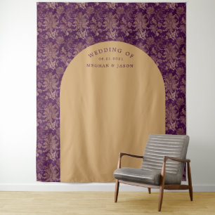 Royal Damask Gold Lila Hochzeitsgeschichte Wandteppich