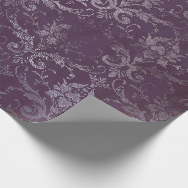 Royal Damask Grunge Lila Plum Floral Grau Blau Geschenkpapier (Ecke)