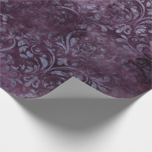 Royal Damask Grunge Lila Plum Floral Grau Blau Geschenkpapier