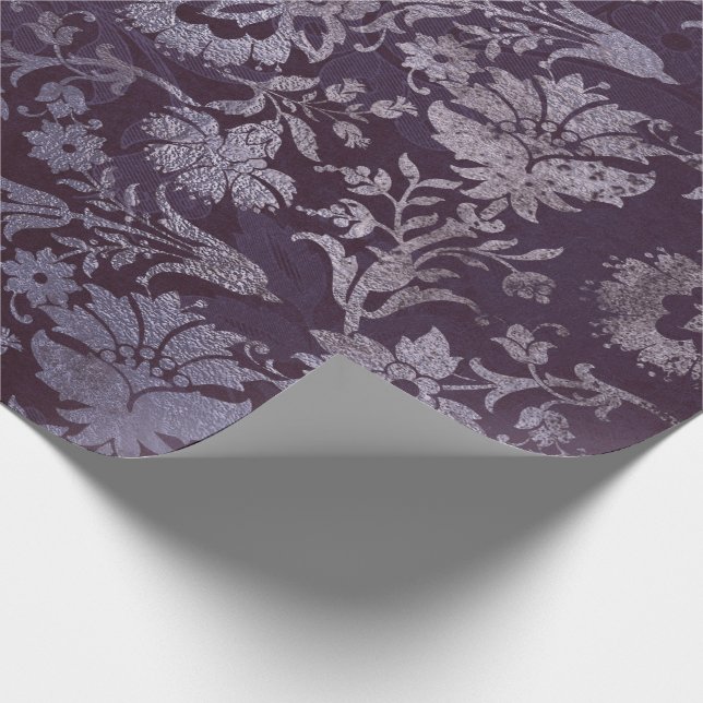 Royal Damask Grunge Lila Plum Floral Grau Blau Geschenkpapier (Ecke)