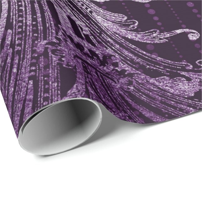 Royal Damask Metallische Lila Blumentropfen Amethy Geschenkpapier (Rolleneckpunkt)