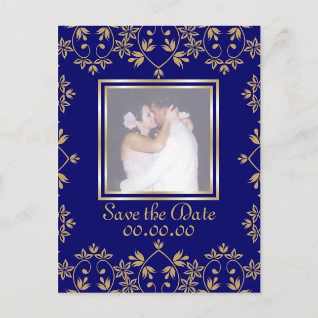 Royal Damask Save the Date Foto Postkarten. Ankündigungspostkarte (Vorderseite)