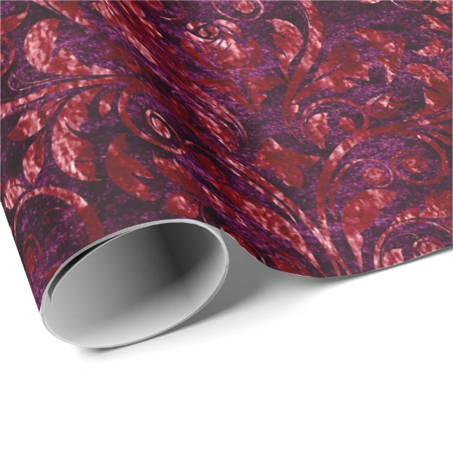 Royal Damask Velvet Lila Maroon Burgund Geschenkpapier (Rolleneckpunkt)