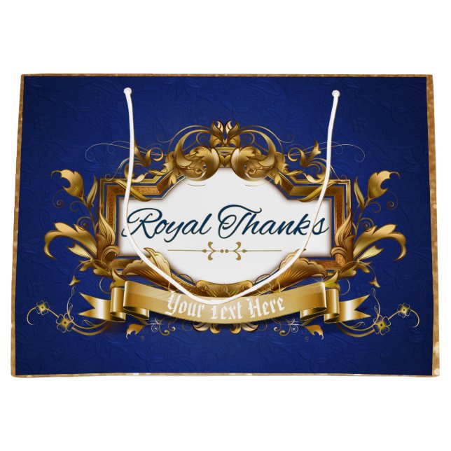 Royal Dank| Blue and Gold mit Glitzer|Elegant Große Geschenktüte (Vorderseite)