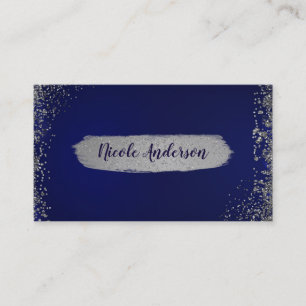 Royal Dark Blue & Silver Glitzer Glam Moderner Chi Visitenkarte