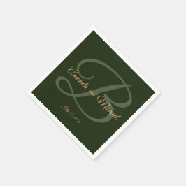 Royal Dark Green Blätter Gold Frame Wedding Paper Serviette
