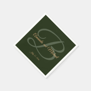 Royal Dark Green Blätter Gold Frame Wedding Paper Serviette