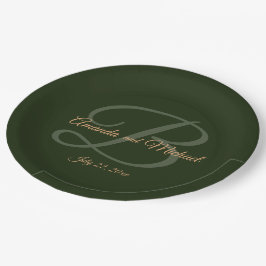 Royal Dark Green Blätter Gold Frame Wedding Pappteller