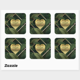 Royal Dark Green Blätter Gold Frame Wedding Quadratischer Aufkleber